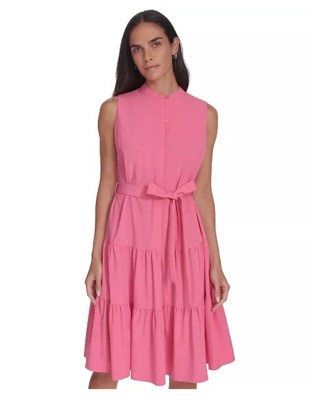 NWT Calvin Klein Pink Tiered Shirt Dress Belted Sleeveless Size 8 MSRP $134